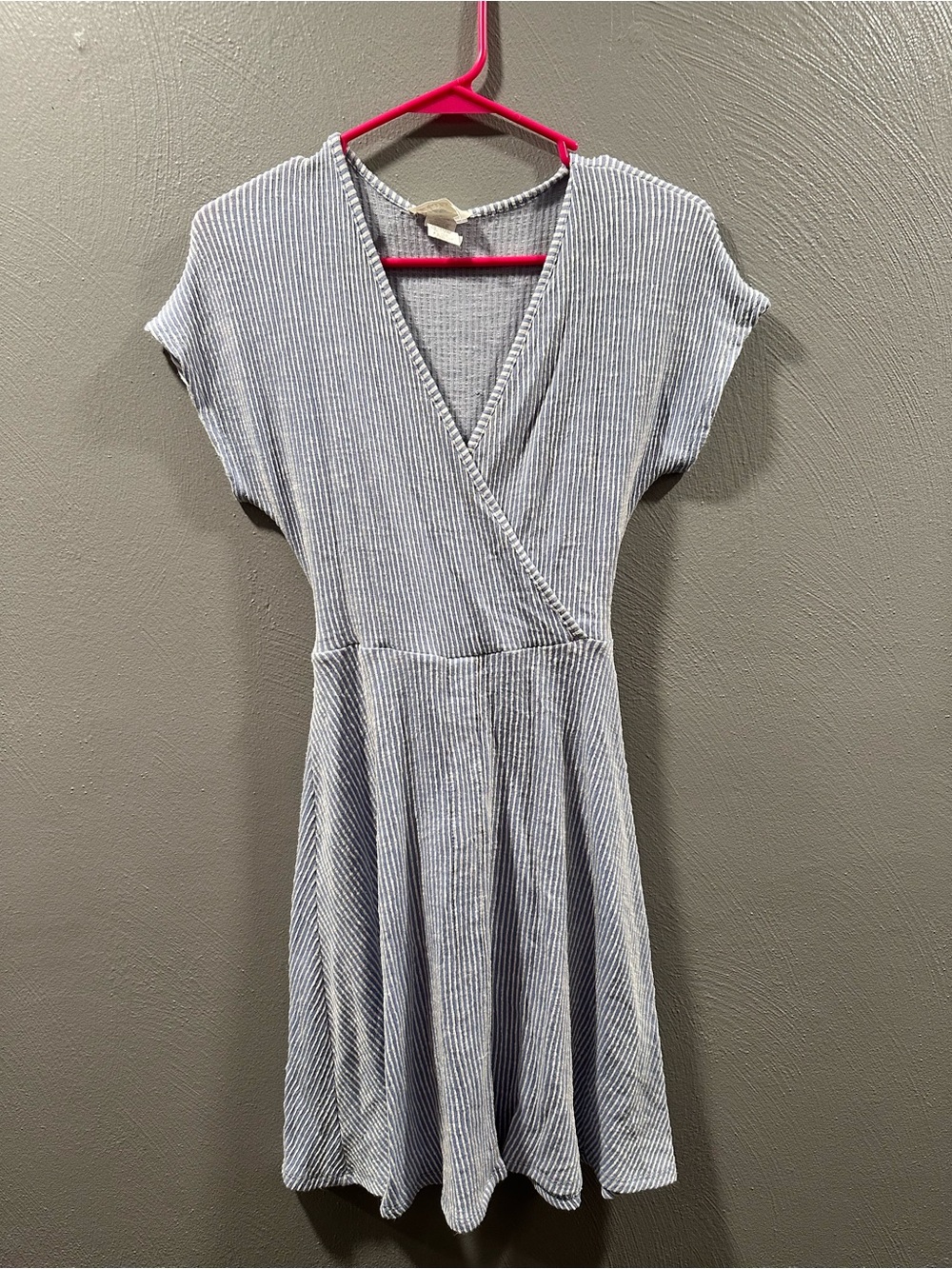 Striped Wrap-Front Midi Dress in Light Blue and White